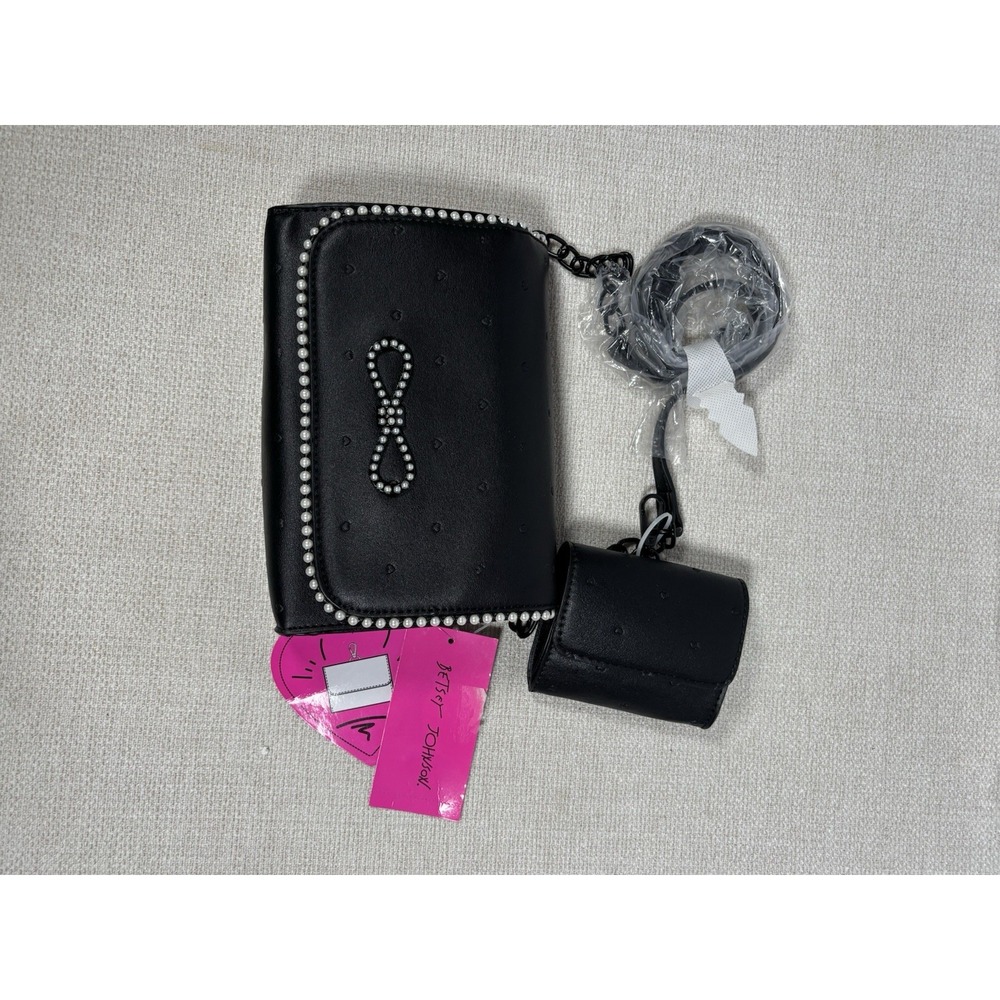 NWT Betsey Johnson XORACHEL Black Pearl Crossbody Bag